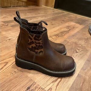 Ariat Brown Leather Ankle Boots with Leopard Print